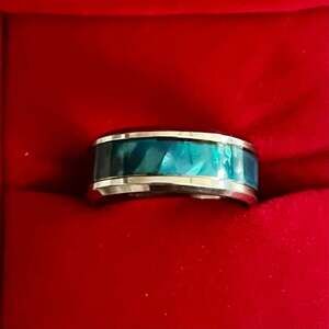 Tungsten Carbide Blue Olive Shell Tungsten Ring Comfort Fit Size 7